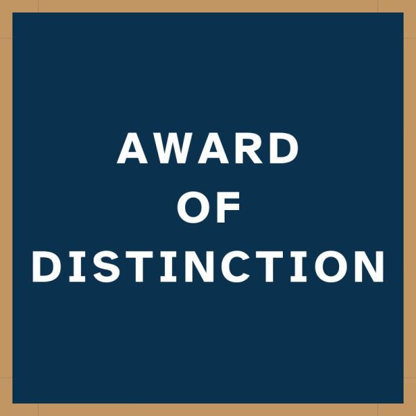 Navy blue background with Award of Distinction in white text.